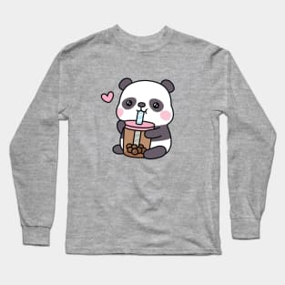 Cute Little Panda Loves Bubble Tea Long Sleeve T-Shirt